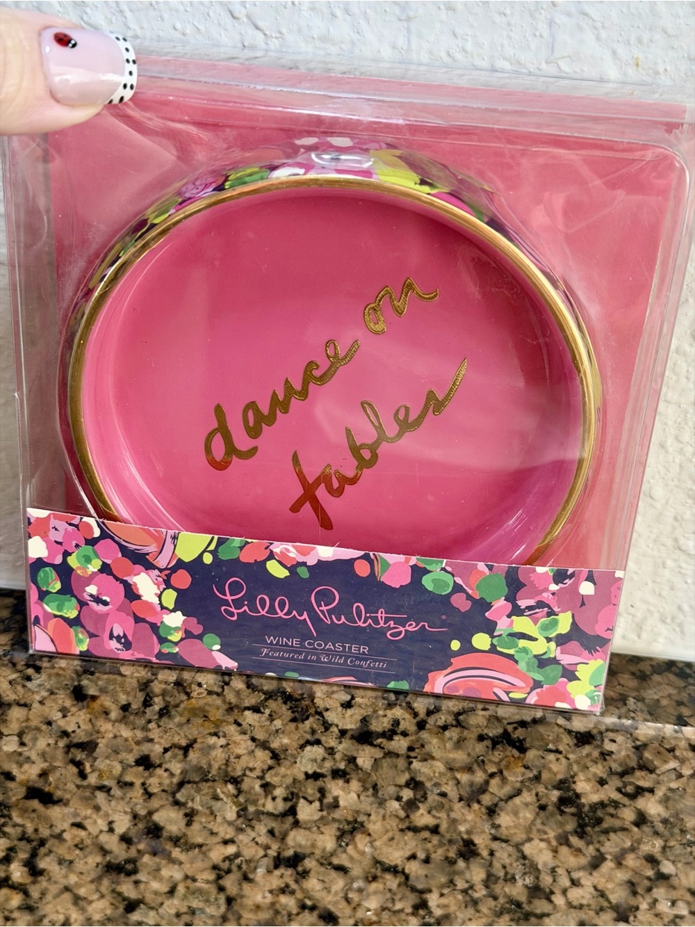 Lilly Pulitzer Pink "Dance on Tables" wine bottle coaster or trinket dish NWT